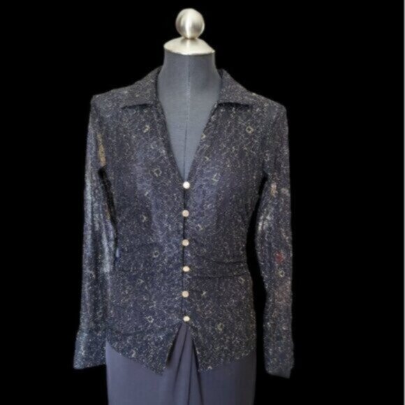 Black Tape Mesh Lace Whimsy Fairy Core Goth Blouse Sz Small - Picture 9 of 13